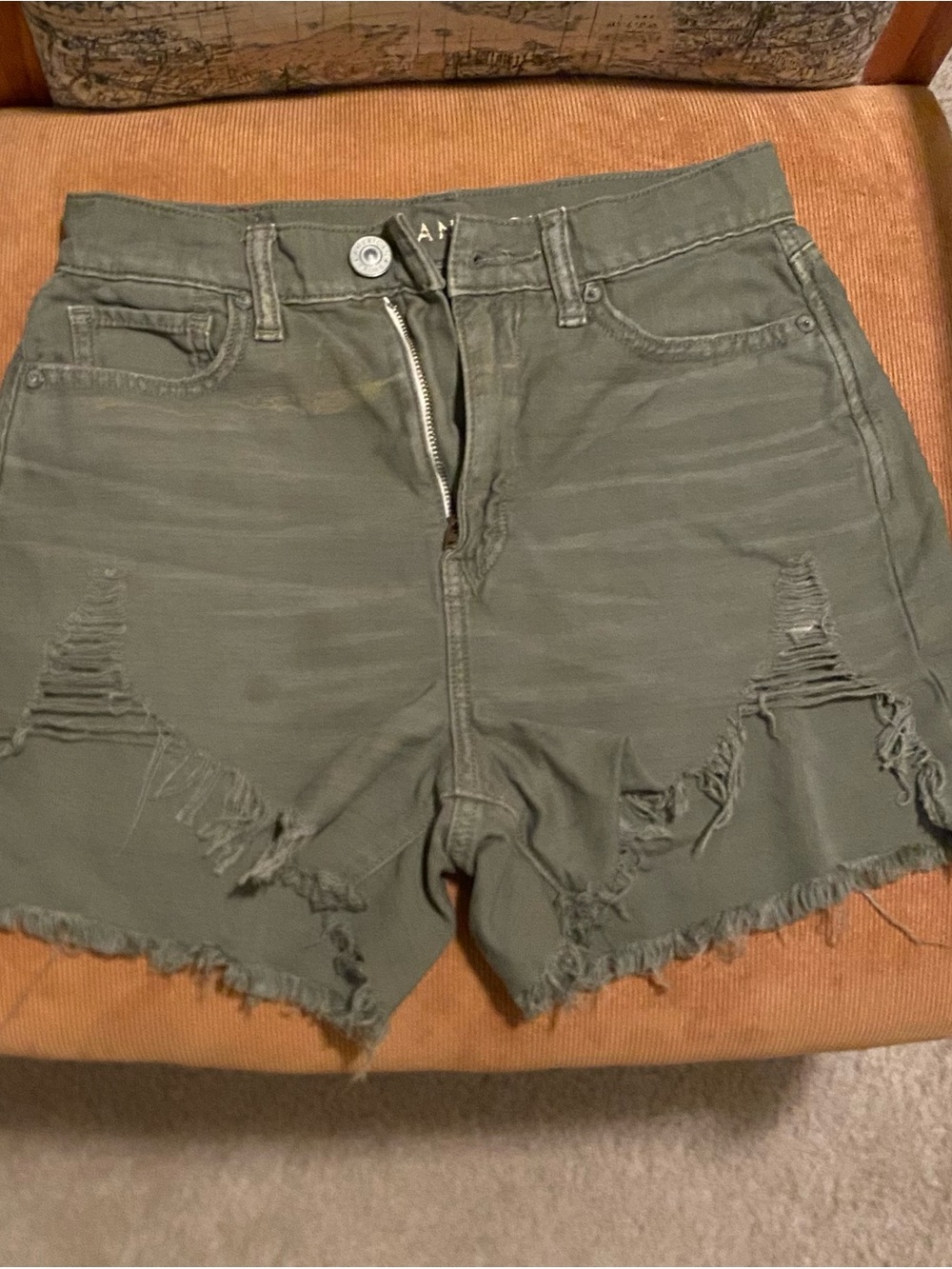 American Eagle Olive Green Distressed Jean Shorts